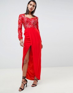 Красное платье макси с вырезом сердечком и высоким разрезом Virgos Lounge - Красный