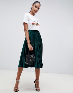Зеленая бархатная плиссированная юбка миди Missguided - Зеленый