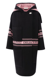 Шерстяное пальто с капюшоном и логотипом бренда Emilio Pucci