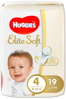 Подгузники Huggies Elite Soft 4 (8-14 кг) 19 шт., 1шт.