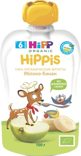 Детское пюре HiPP «Hippis» Яблоко, банан с 6 мес. 100 г (пауч), 1шт.