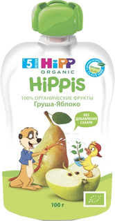 Детское пюре HiPP «Hippis» Груша, яблоко с 5 мес. 100 г (пауч), 1шт.