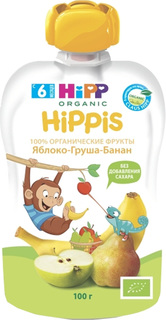 Детское пюре HiPP «Hippis» Яблоко, груша, банан с 6 мес. 100 г (пауч), 1шт.