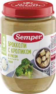 Пюре Semper Semper Брокколи с кроликом и рисом (с 9 месяцев) 190 г, 1шт.