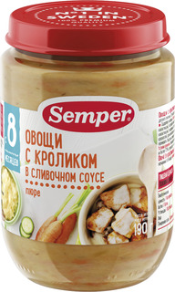 Пюре Semper Semper Овощи с кроликом в сливочном соусе (с 8 месяцев) 190 г, 1шт.