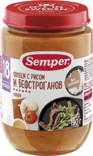 Пюре Semper Semper Овощи с рисом и бефстроганов (с 18 месяцев) 190 г, 1шт.