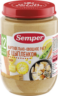 Пюре Semper Semper Картофельно-овощное рагу с цыпленком (с 12 месяцев) 190 г, 1шт.