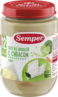 Пюре Semper Semper Соте из овощей с сибасом (с 12 месяцев) 190 г, 1шт.