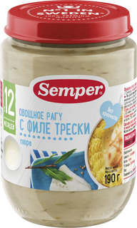 Пюре Semper Semper Овощное рагу с филе трески (с 12 месяцев) 190 г, 1шт.