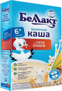 Каша Беллакт молочная 5 злаков (с 6 месяцев) 250 г, 1шт.