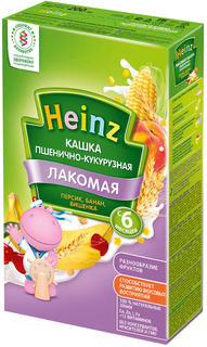 Каша Heinz Heinz Лакомая молочная пшенично-кукурузная персик, банан, вишенка (с 6 месяцев) 200 г, 1шт.
