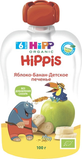 Детское пюре HiPP «Hippis» Яблоко, банан, печенье с 6 мес. 100 г (пауч), 1шт.