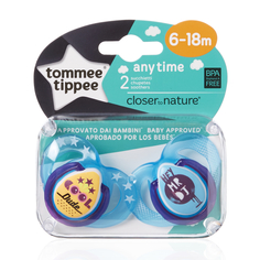 Tommee Tippee Пустышки силиконовые Tommee Tippee AnyTime с 6 мес. 2 шт. голубые, 1шт.