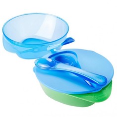 Набор глубоких тарелочек Tommee Tippee с крышкой и ложкой 2 шт. голубой, 1шт.