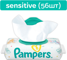 Детские влажные салфетки Pampers Sensitive (56 шт. ), 1шт.