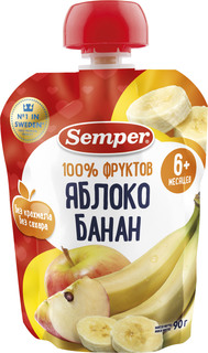 Пюре Semper Semper Яблоко и банан (с 6 месяцев) 90 г, 1шт.