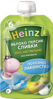 Пюре Heinz Heinz Яблоко, персик, сливки (с 6 месяцев) 90 г, 1шт.