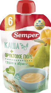 Пюре Semper Semper Грушево-абрикосовое с кашей (с 6 месяцев) 120 г, 1шт.