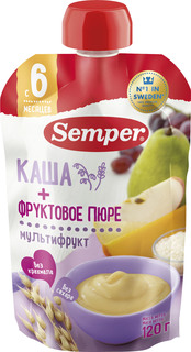 Пюре Semper Semper Мультифруктовое с кашей (6 месяцев) 120 г, 1шт.