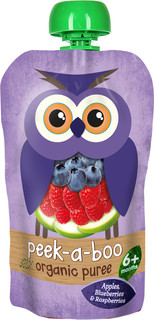 Пюре Peek-a-boo Peek-a-boo Яблоко малина черника (с 6 месяцев) 113 г, 1шт.