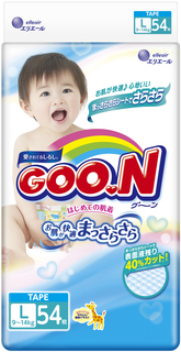 Подгузники Goon L (9-14 кг) 54 шт, 1шт. Goon.