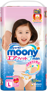 Подгузники Moony Man для девочек L (9-14кг) 44 шт., 1шт.