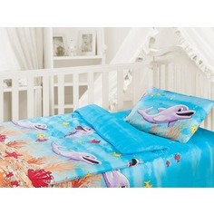 Комплект постельного белья Облачко Дельфин в детскую кроватку с простынью на резинке (186903)