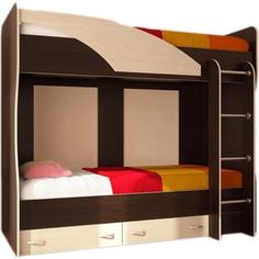 Кровать двухъярусная Стиль Мийа (А) Фасад ЛДСП- Дуб молочный Каркас- венге Stil