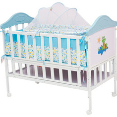 Кроватка BabyHit Sleepy extend Белый с голубым, с динозавриком на торце SLEEPY EXTEND BLUE