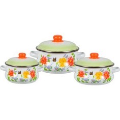 Набор кастрюль 3 предмета СтальЭмаль Цветочный №13 (7КТ131М)