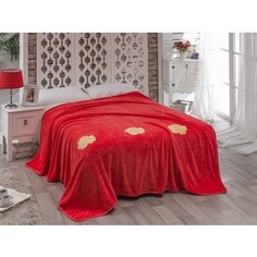 Покрывало Karna вельсофт с вышивкой Rose 160x220 см коралловый (2007/CHAR002)