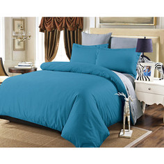 Комплект постельного белья Karna Евро, сатин, Sanford синий-саксен-серый (5023/CHAR012)