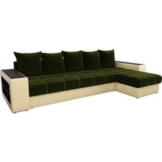 Угловой диван Мебелико Дубай микровельвет зеленый эко кожа бежевый правый угол АртМебель