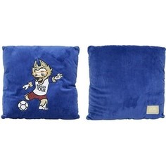Плюшевая подушка FIFA 2018 с аппликацией Kicking, синяя 30х30 (Т11005)