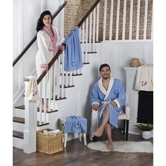 Набор семейный халат с полотенцем Karna махровый Adra голубой-кремовый (2746/CHAR002)