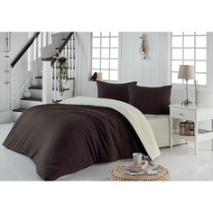 Комплект постельного белья Karna Евро, трикотаж, двухстороннее Sofa коричневый-кремовый (2988/CHAR008)