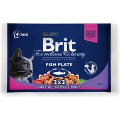 Паучи Brit Premium Cat Fish Plate рыбная тарелка с треской, лососем и форелью для кошек набор 4шт*100г (100311) Brit*