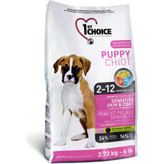 Сухой корм 1-ST CHOICE Puppy Sensitive Skin Lamb, Fish&Brown Rice с ягненком, рыбой и рисом для щенков с чувствительной кожей и шерстью 14кг (102.311)