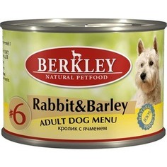 Консервы Berkley Adult Dog Menu Rabbit & Barley № 6 с кроликом и ячменем для взрослых собак 200г (75002)