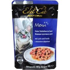Паучи Edel Cat Menu нежные кусочки в соусе с лососем и форелью для кошек 100г (08100)