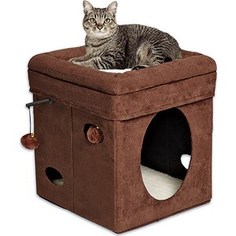 Домик Midwest Curious Cat Cat Cube- Brown Suede складной с лежанкой для кошек 38,4x38,4x42h см