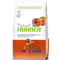 Сухой корм Trainer Natural Medium Adult with Dry-Cured Ham and Rice с сыровяленой ветчиной и рисом для взрослых собак средних пород 12кг