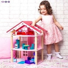 PAREMO Трехэтажный домик для куклы Роза Хутор с 14 предметами мебели (PD215)