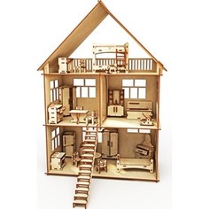 Кукольный домик ХэппиДом Коттедж с мебелью из дерева (HK-D002)