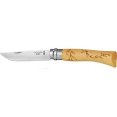 Нож складной Opinel №7 VRI Nature-Leaves (ветки дерева с листьями) (нержавеющая сталь, рукоять самшит, длина клинка 8 см)