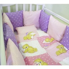 Комплект в кроватку с бортиками-подушками By Twinz 6 пр. Тедди (розовые)