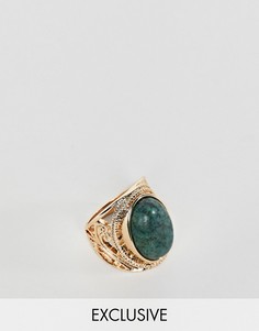 Гравированное кольцо с камнем Reclaimed Vintage - Золотой