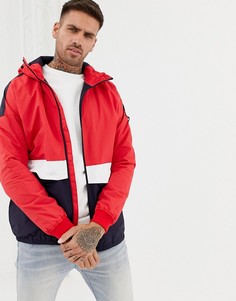 Красная куртка колор блок с капюшоном Pull&Bear - Красный Pull&;Bear