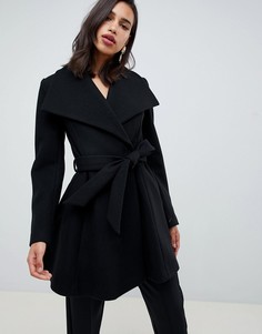Пальто с каскадным воротником и поясом ASOS DESIGN - Черный