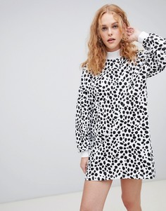 Платье-свитшот с принтом на молнии Lazy Oaf - Белый